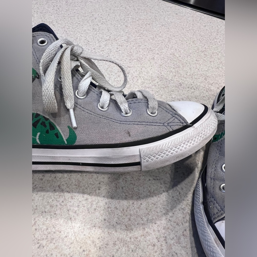 Converse All Star High Top Kids Size 3 Dinosaur Shoes Gray Green Canvas rare - Picture 11 of 14